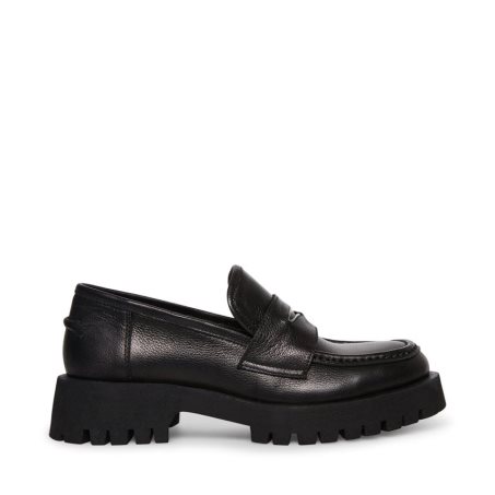 Black Steve Madden Lawrence Leather Women's Loafers | PH 3640UNP